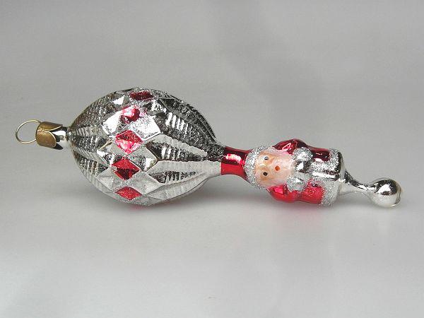 Silber Ballon mit Weihnachtsmann Nostalgie Christbaumschmuck Lauscha
