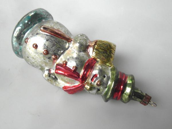 Schneemann mit Schal und Besen - Lauscha Christbaumschmuck